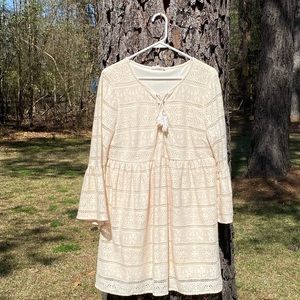ENTRO Dress Ivory Cream Crochet Boho Style Size L